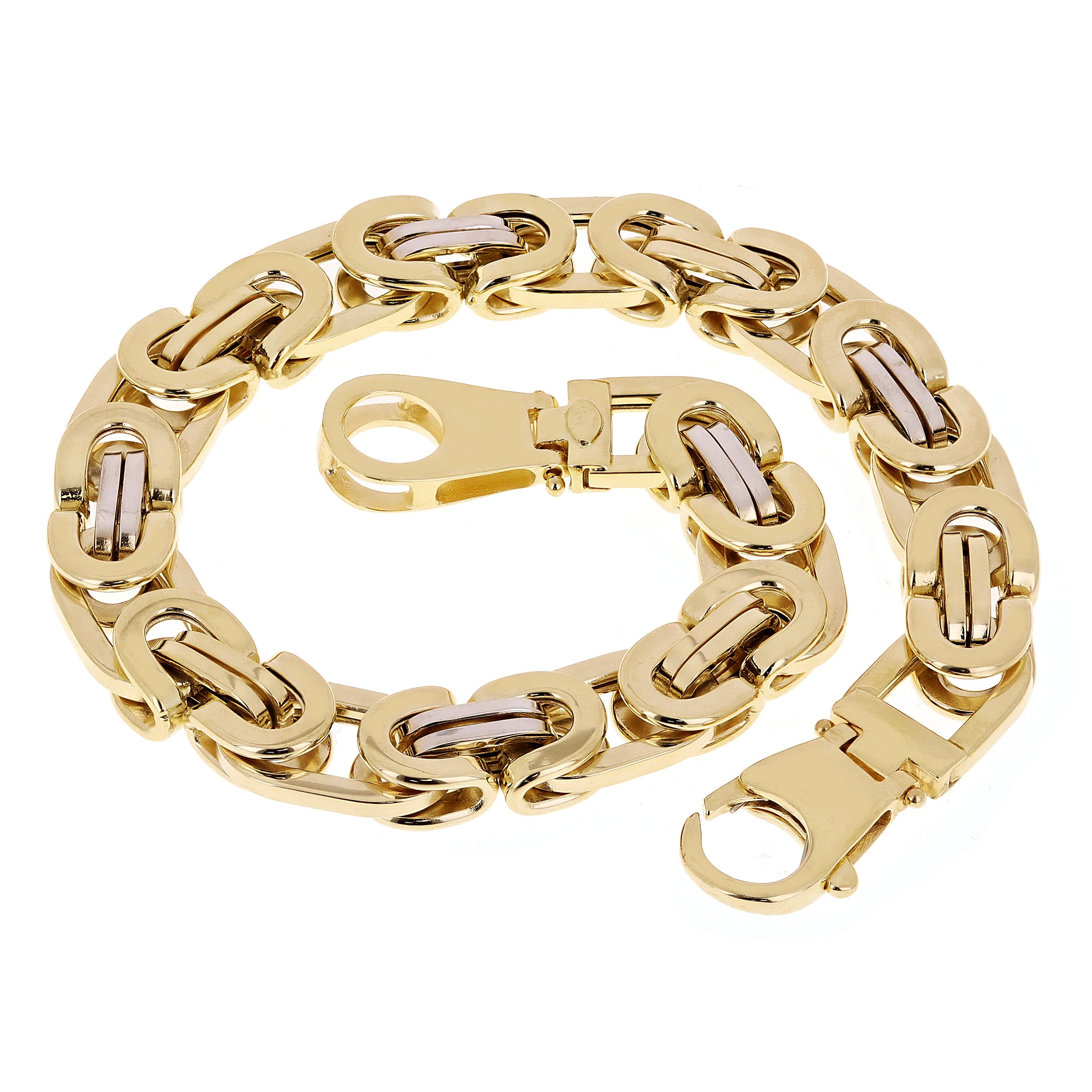 Italian 14k Two Tone Gold Hollow Byzantine Link Bracelet 9.25" 10mm 22.9 grams - 10mm 9.25"