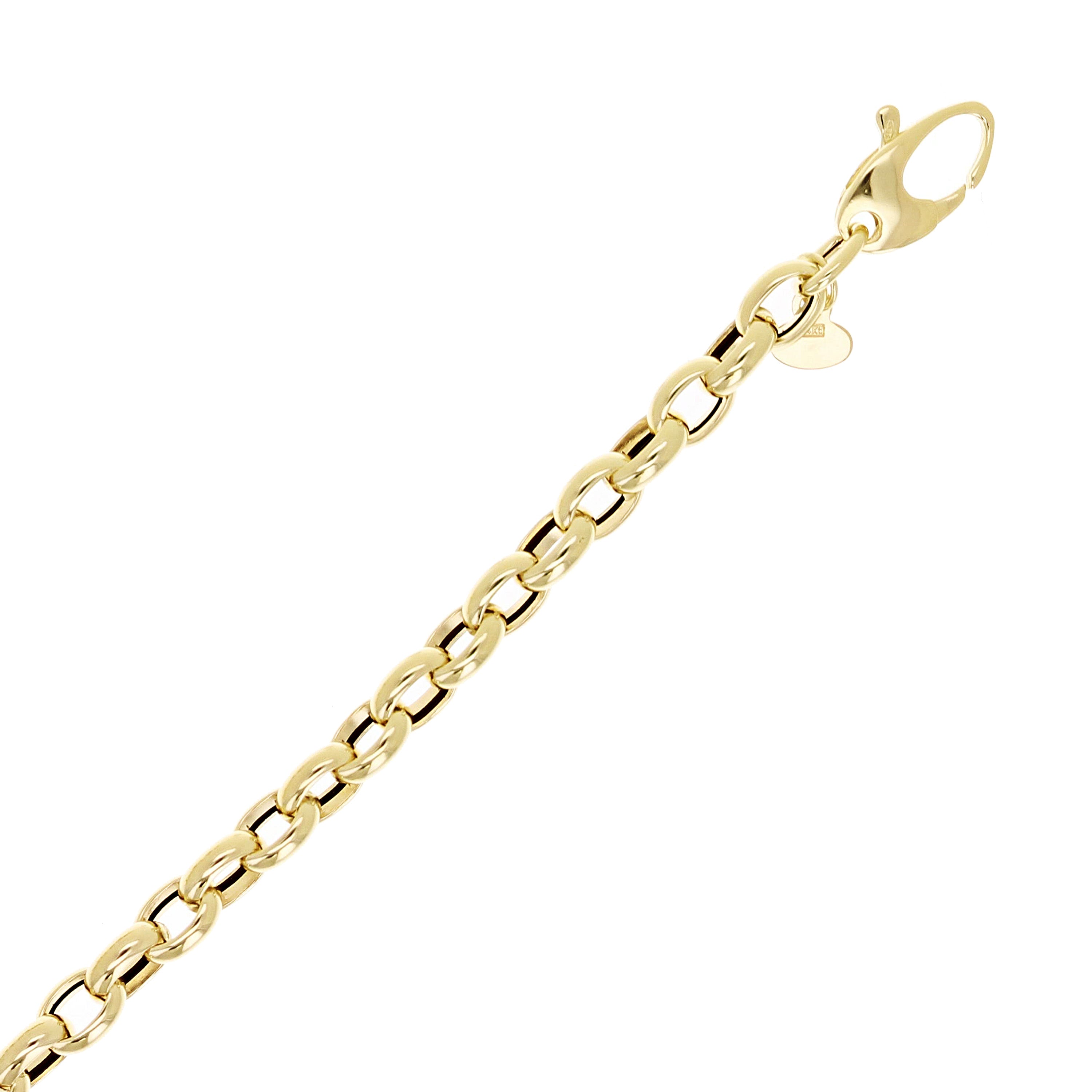 Italian 14k Yellow Gold Oval Rolo Link Chain Charm Bracelet 8" 4.6mm 3.2 grams