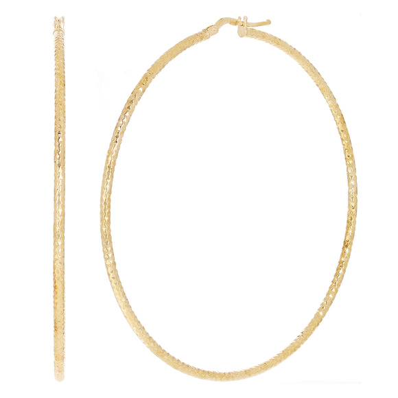 Italian 14k Yellow Gold Diamond Cut Hollow Round Hoop Earrings 2.7