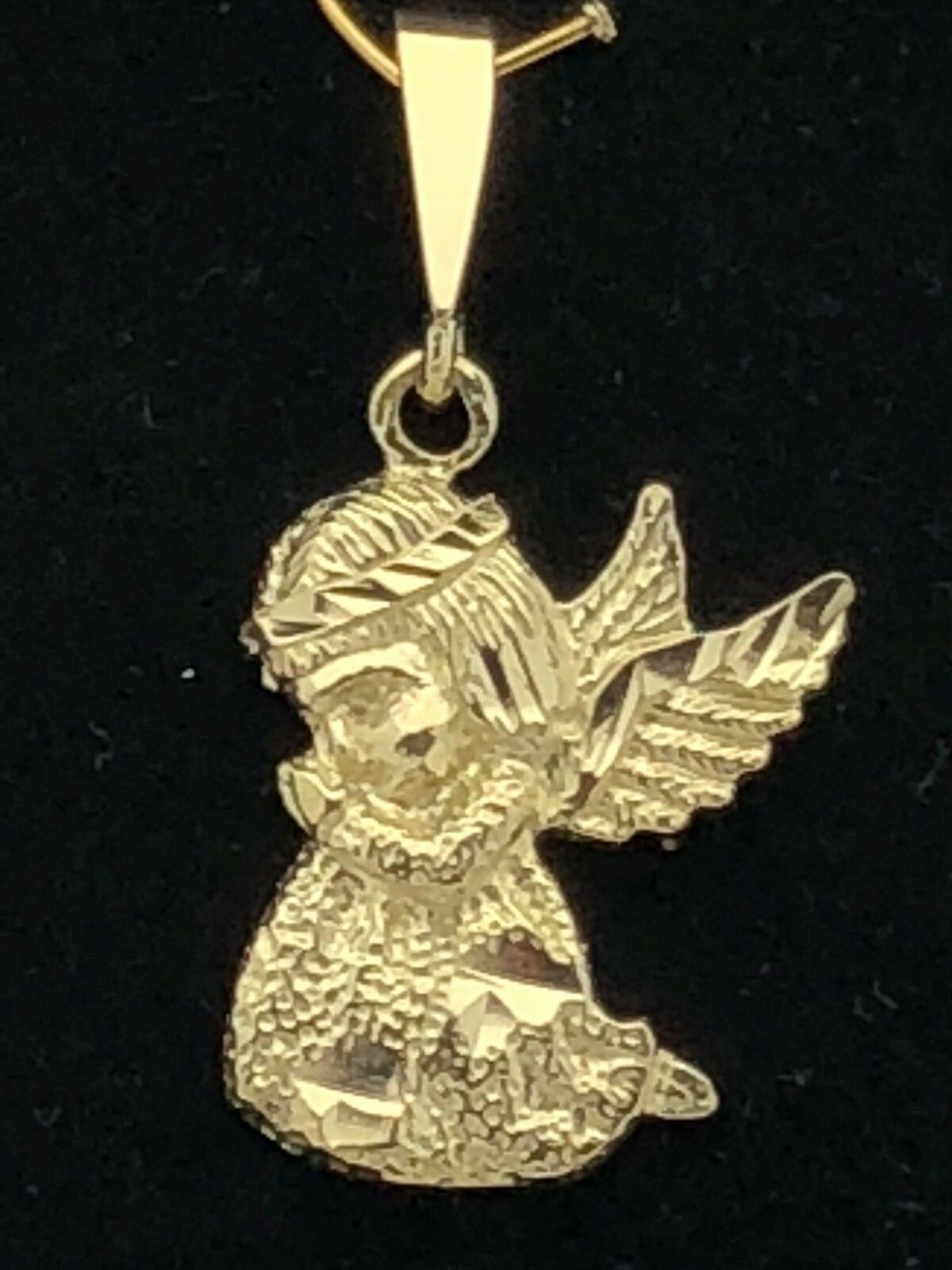 10k Yellow Gold Diamond Cut Praying Little Angel Charm Pendant 1.1" 1.6 grams