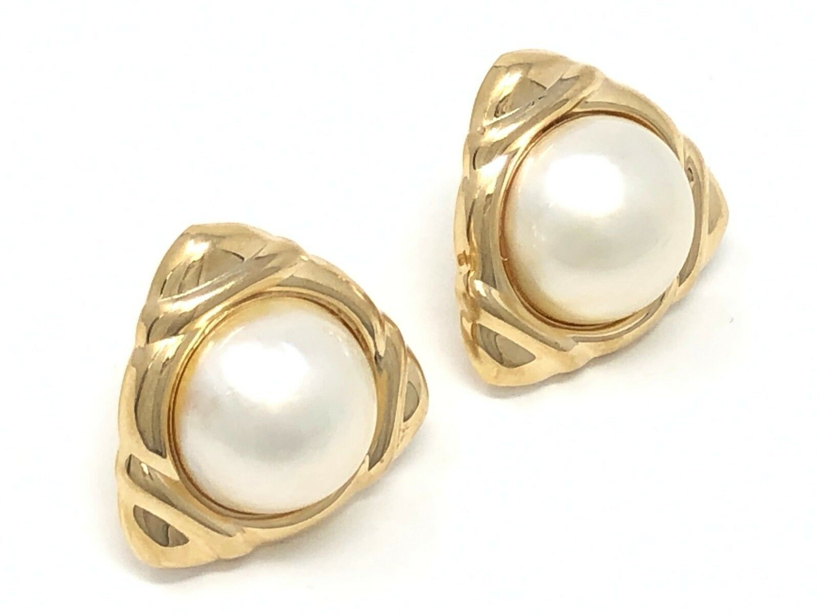 14k Yellow Gold Vintage Round Dome Mother of Pearl Stud Earrings 9.2 grams