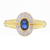 14k Yellow Gold Oval Sapphire & Diamond Accent Modern Ring Size 7