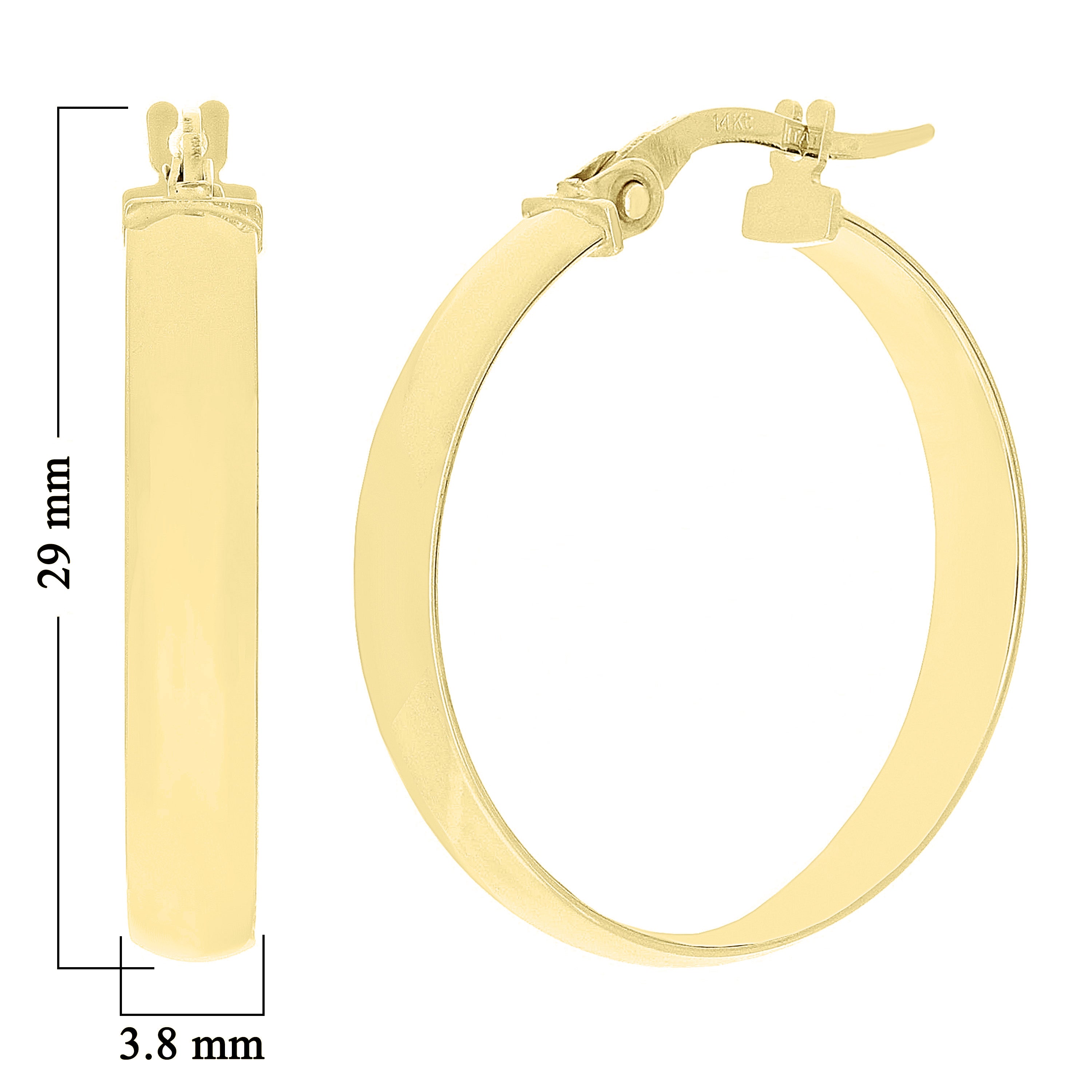 Italian 14k Yellow Gold Shiny Round Flat Hollow Hoop Earrings 1.9" 3.8mm 1.9gram