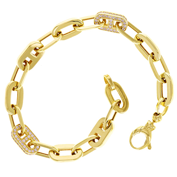 Italian 14k Yellow Gold Oval Anchor Link Bracelet 7.5