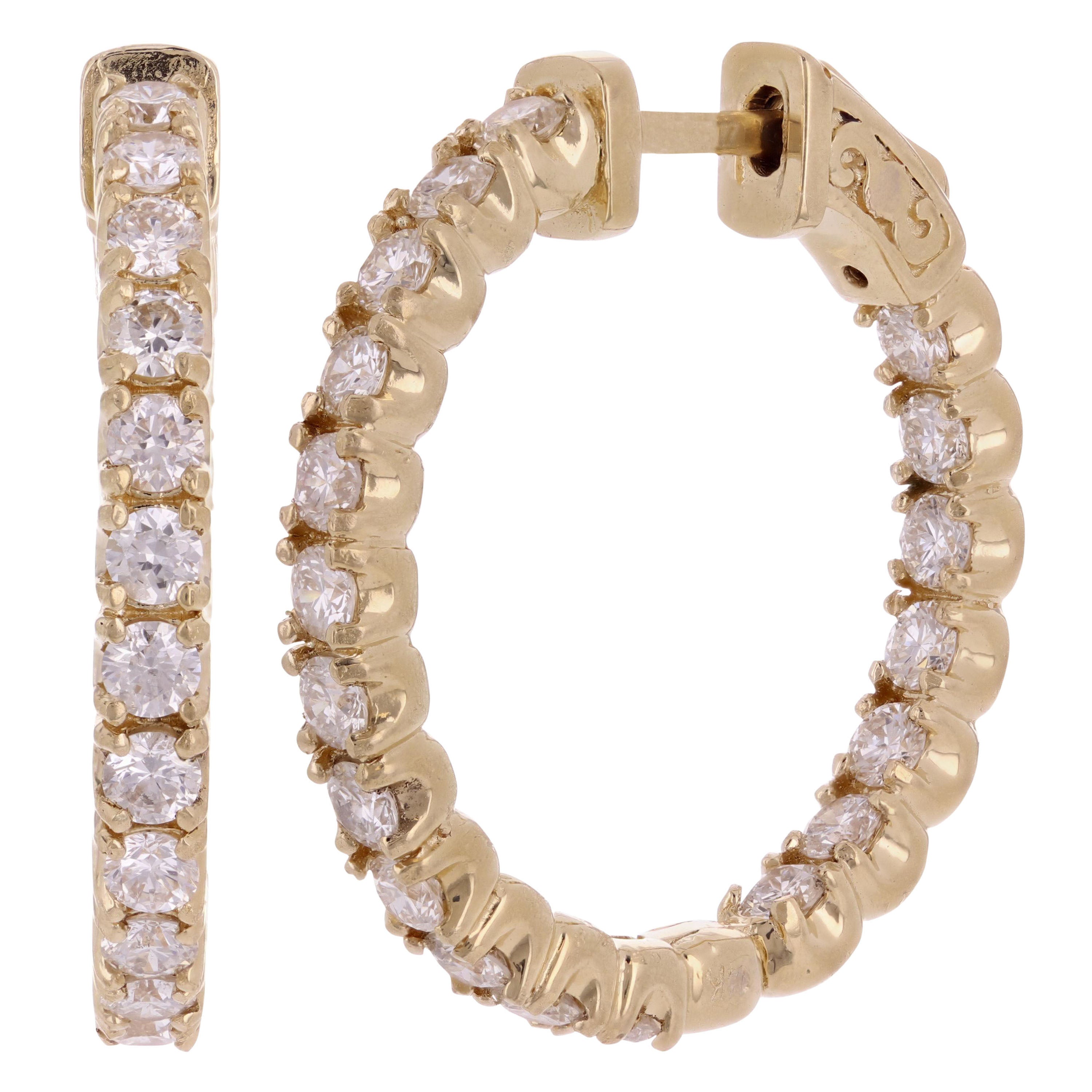 14k Yellow Gold 2.50ctw Diamond Inside Out Hoop Earrings