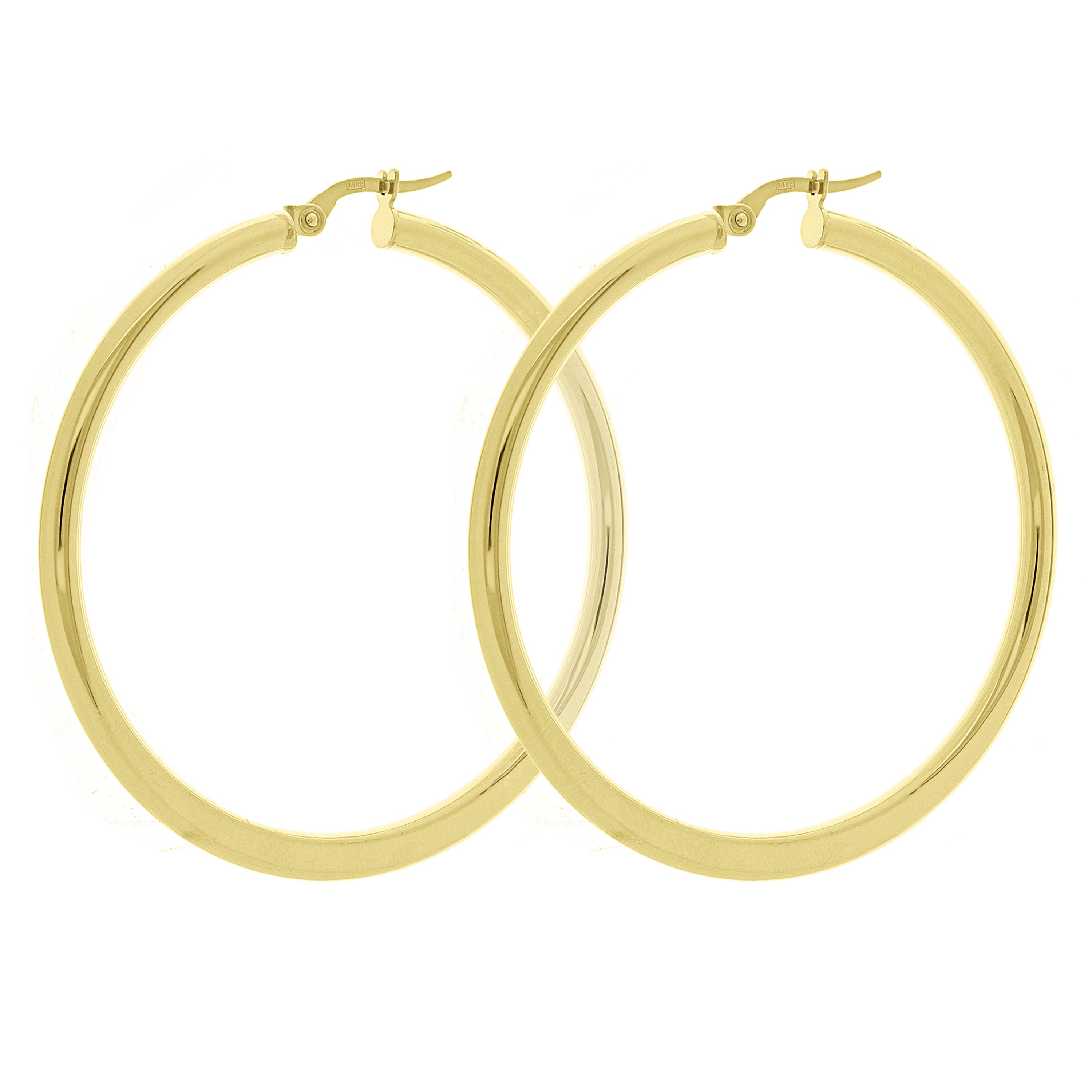 Italian 14k Yellow Gold Hollow High Polished Round Hoop Earrings 3mm 1.9" 3.8g