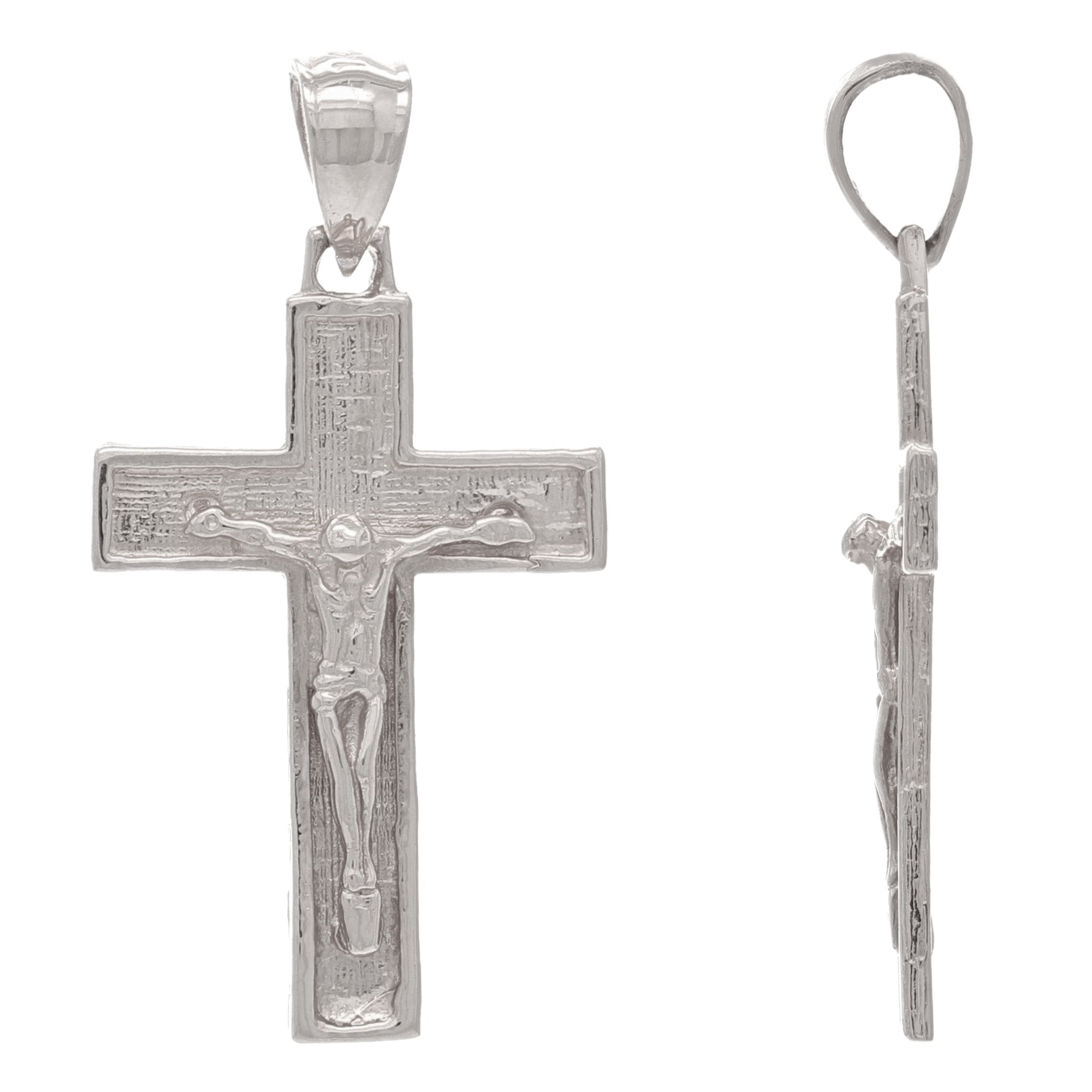 14k White Gold Jesus Christ Crucifix Cross Religious Charm Pendant 1.18" 2 grams - White