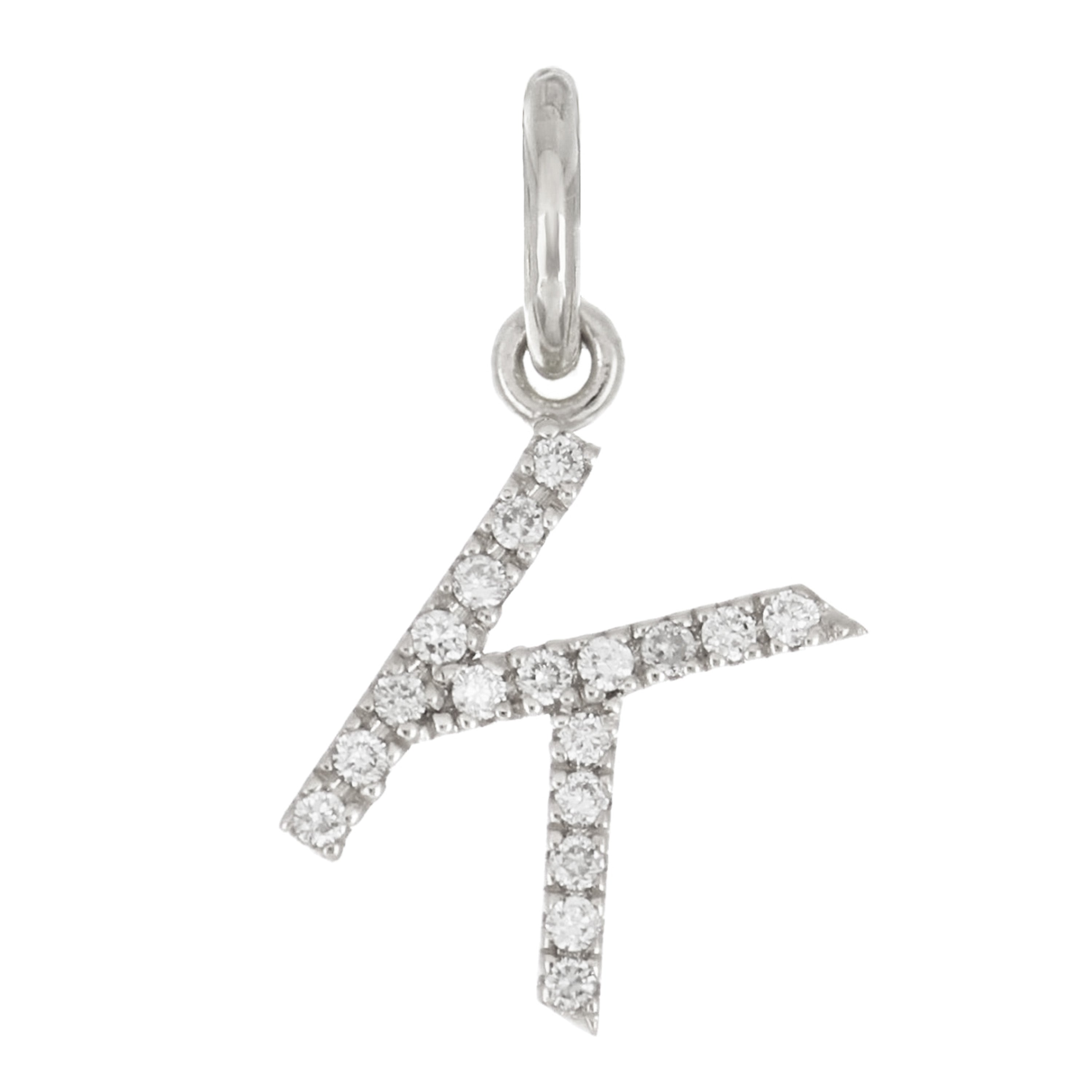 14k White Gold Diamond Initial Letter K Charm Pendant - Letter K,White