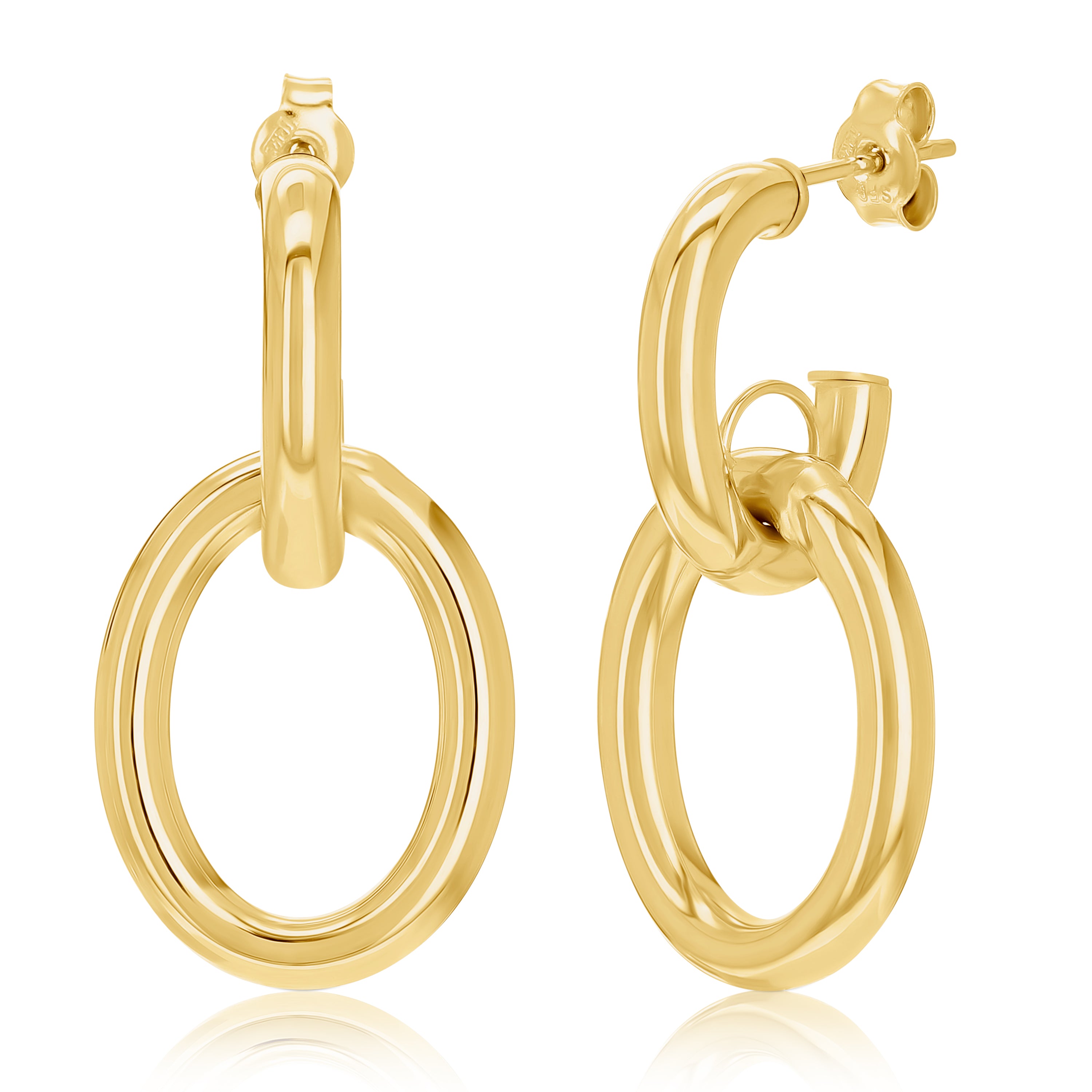 Italian 14k Yellow Gold Hollow Round Dangle Drop Earrings 1.2" 15.8mm 2.6 grams