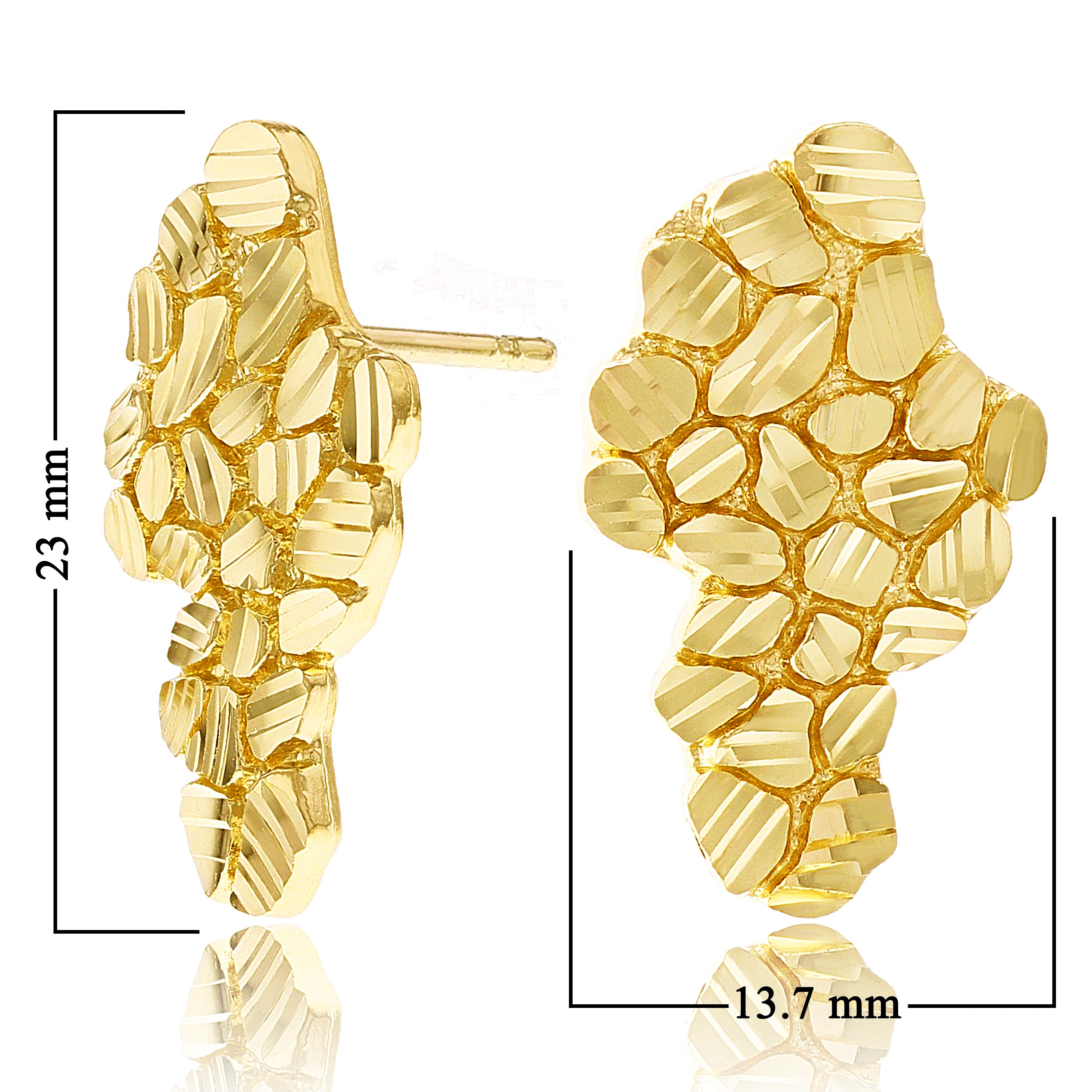 14k Yellow Gold Diamond Cut Nugget Free Form Earrings 23mm x 13.7mm 3.7 grams