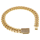 14k Yellow Gold Miami Cuban Chain Bracelet with Diamonds Box Clasp 9" 10mm 68.6g - 10mm 9" 68.6 grams