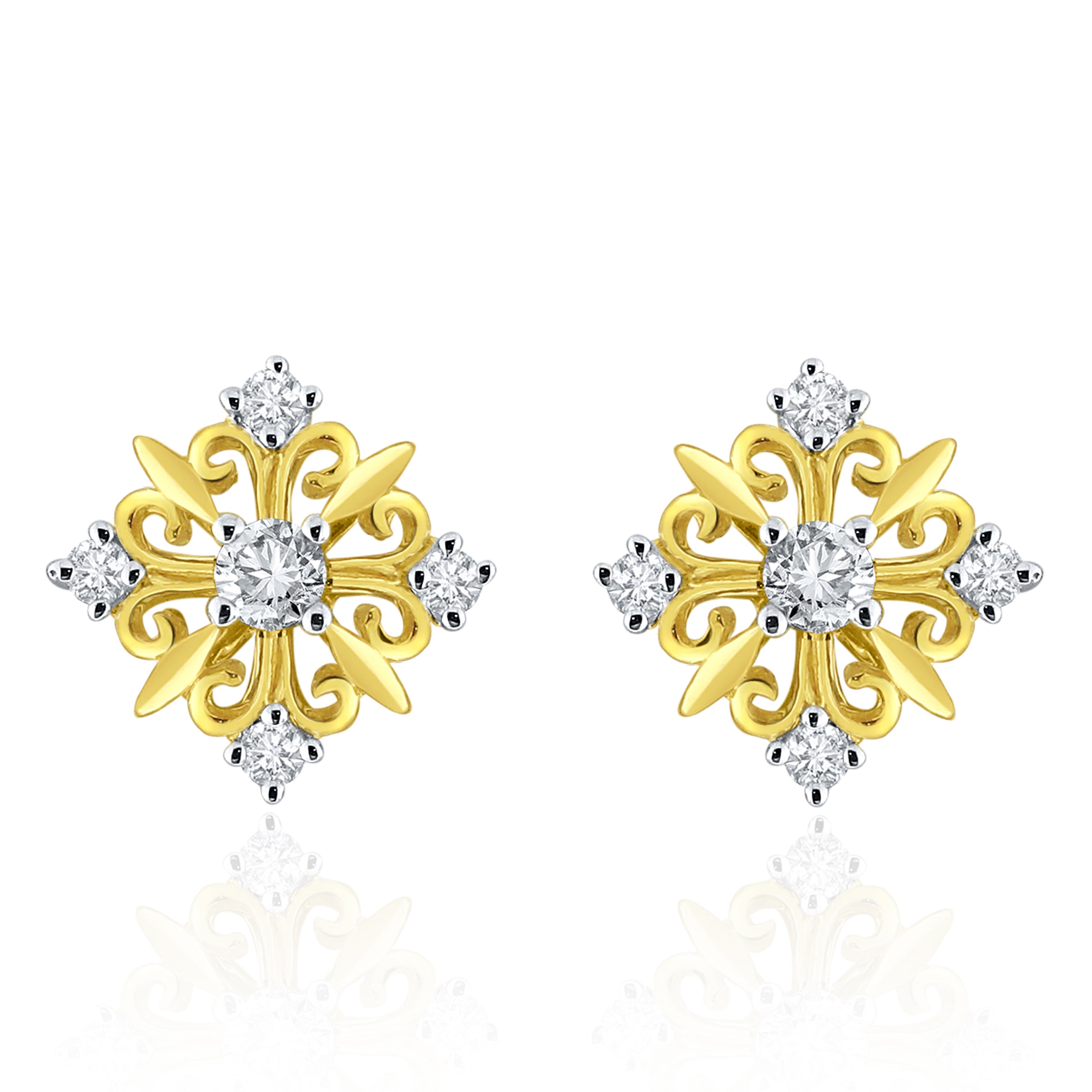 14k Yellow Gold 0.25ctw Diamond Snowflake Heart Stud Earrings