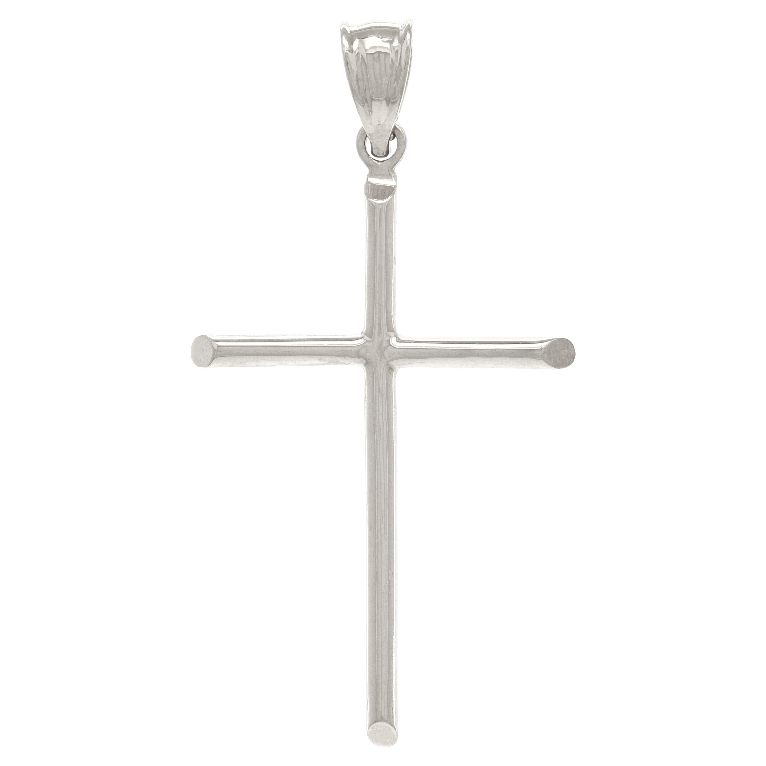 14k White Gold Plain Cross Religious Charm Pendant Large