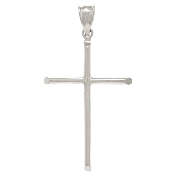 14k White Gold Plain Cross Religious Charm Pendant Large