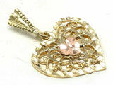 14k Two Tone Rose and Yellow Gold Solid Filigree Heart Charm Pendant 1.1 grams