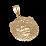 14k Yellow Gold Solid Diamond Cut Roaring Lion Head Face Pendant 1.4" 2.8 grams - Small