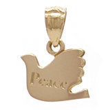 14k Yellow Gold "Peace" Modern Dove Artisan Charm Pendant - Yellow