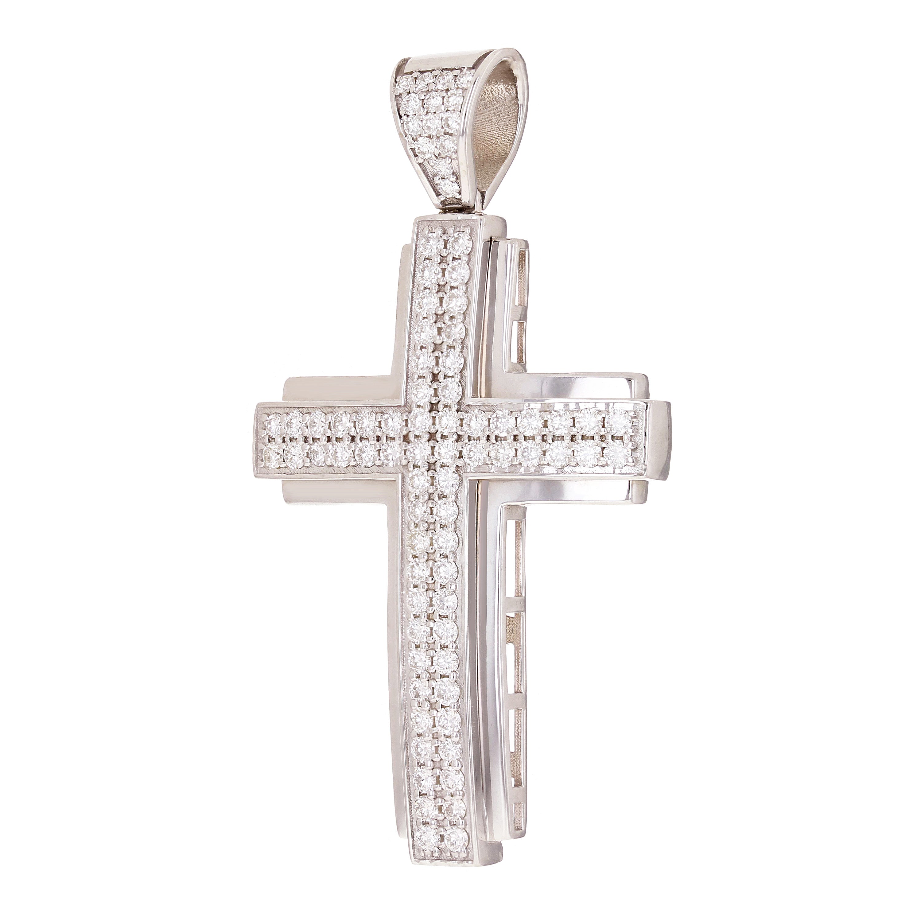 14k White Gold 1.76ctw Diamond Cross Pendant 2.2" 13.8 grams