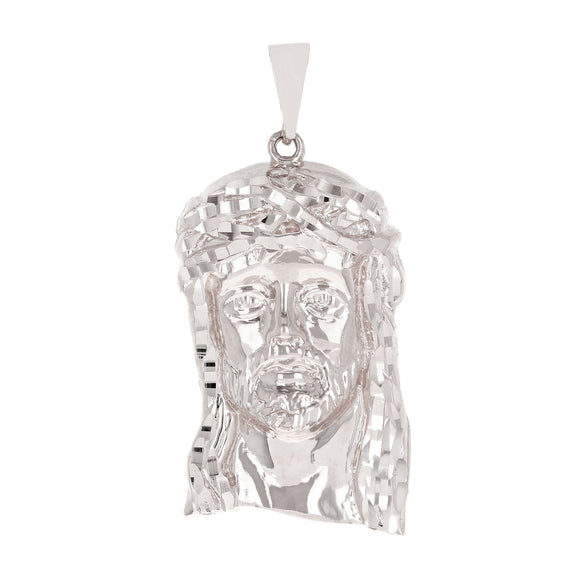 14k White Gold Jesus Piece Jesus Christ Face Pendant Religious Charm 2.1