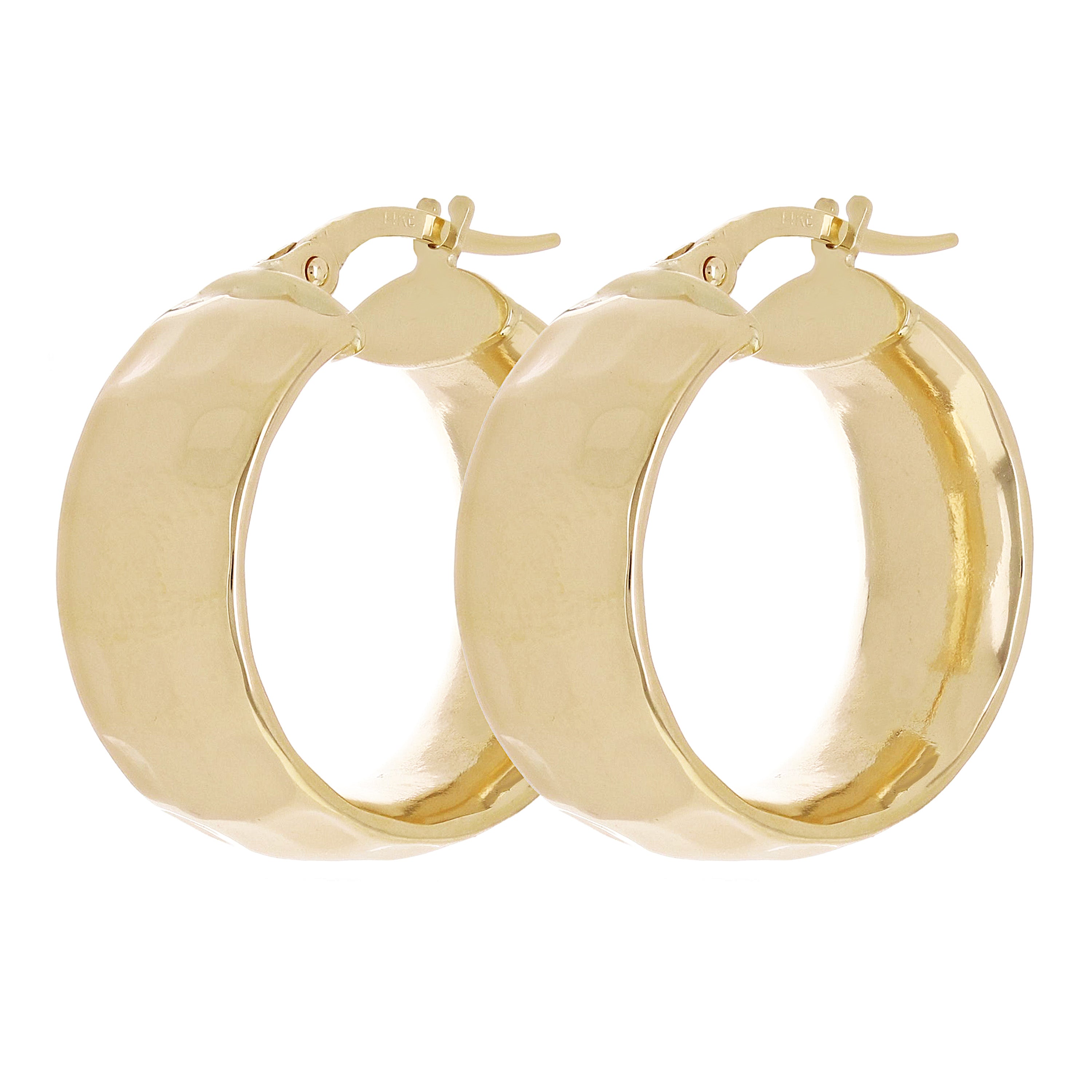 Italian 14k Yellow Gold Hollow Hammered Hoop Earrings 22.5 x 8.8mm 4.2 grams