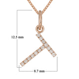14k Rose Gold Diamond Initial Letter T Charm Pendant Necklace 18" - Letter T,Rose