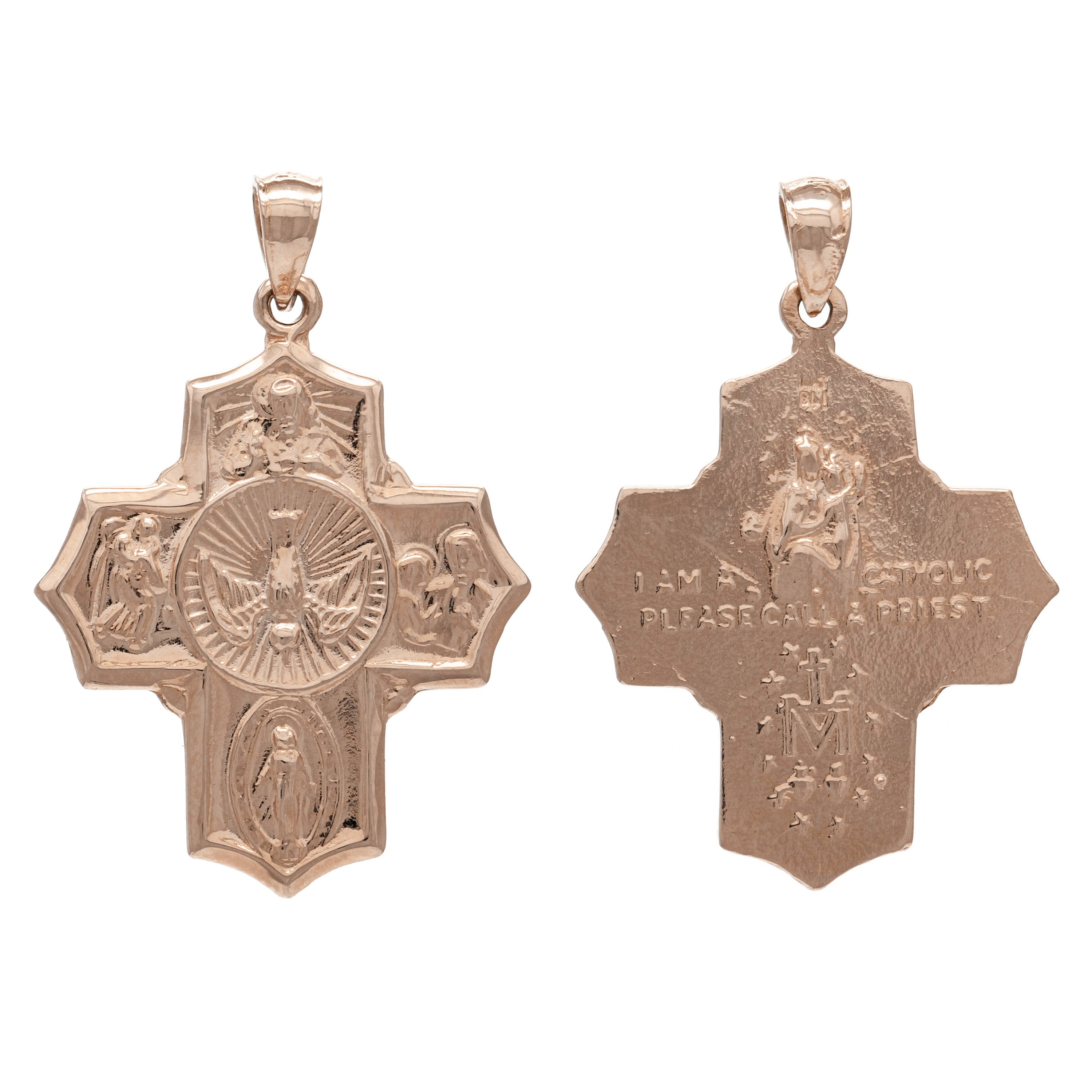 14k Rose Gold Holy Spirit Scapular Four Way Cross Charm Pendant 1" 5.6 grams - Rose