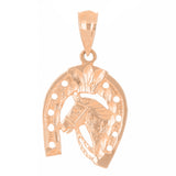14k Yellow White or Rose Gold Solid Horse Head Horse Shoe Charm Pendant 1.3 grams