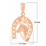 14k Yellow White or Rose Gold Solid Horse Head Horse Shoe Charm Pendant 1.3 grams