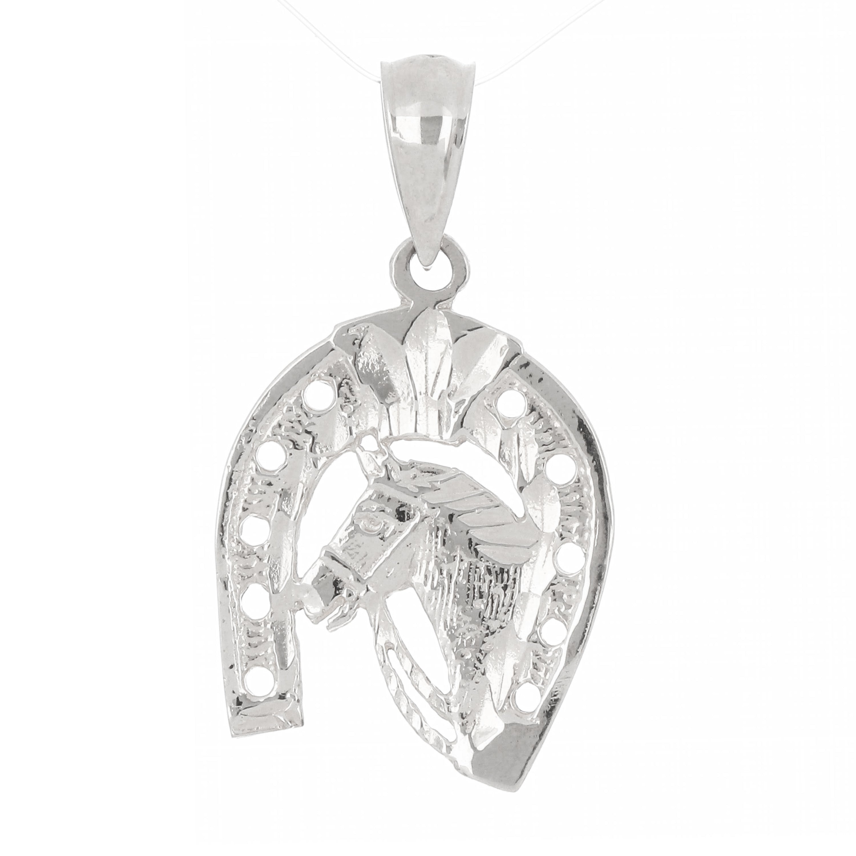 14k Yellow White or Rose Gold Solid Horse Head Horse Shoe Charm Pendant 1.3 grams