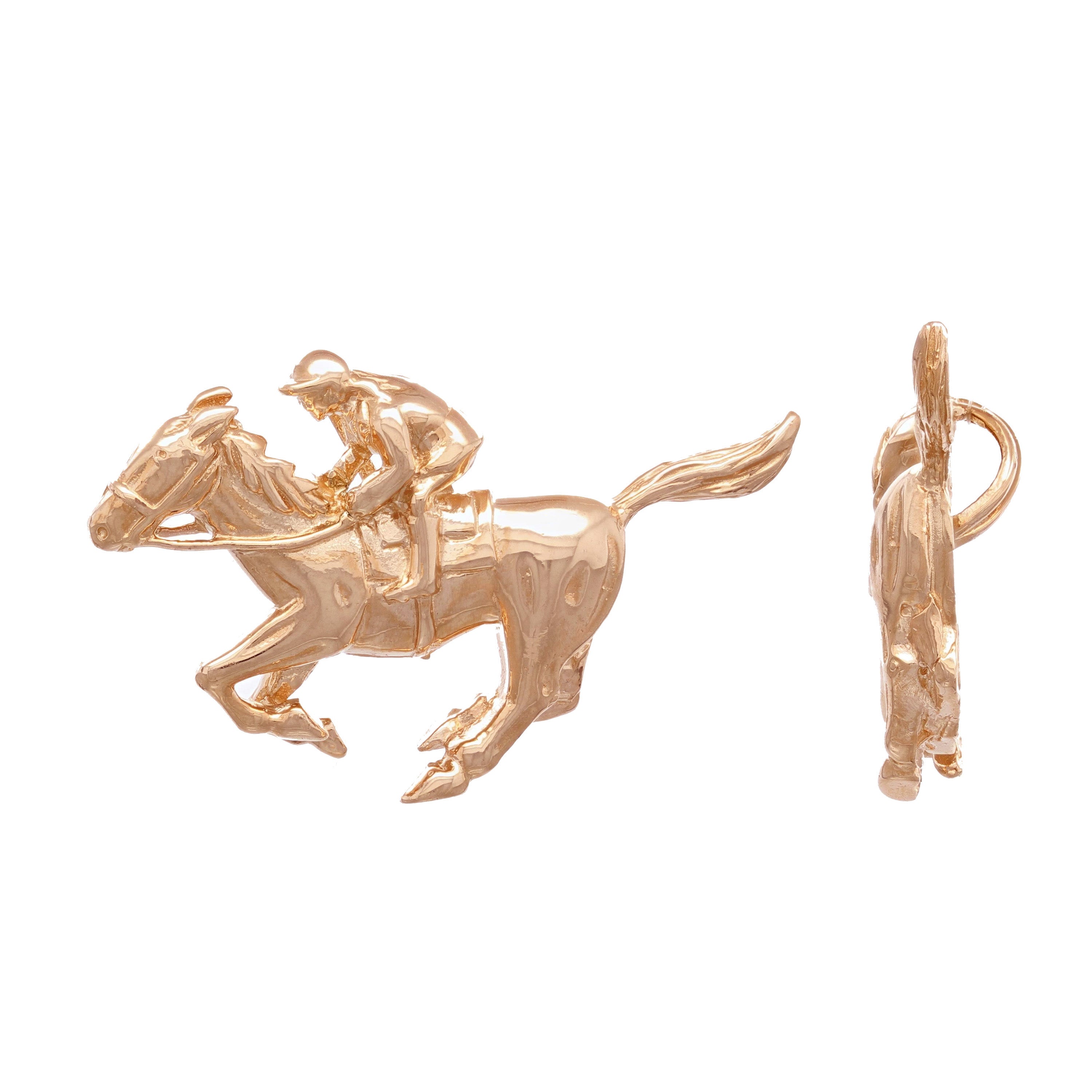 14k Yellow White or Rose Gold Solid Equestrian Horse &amp; Jockey Rider Charm Pendant