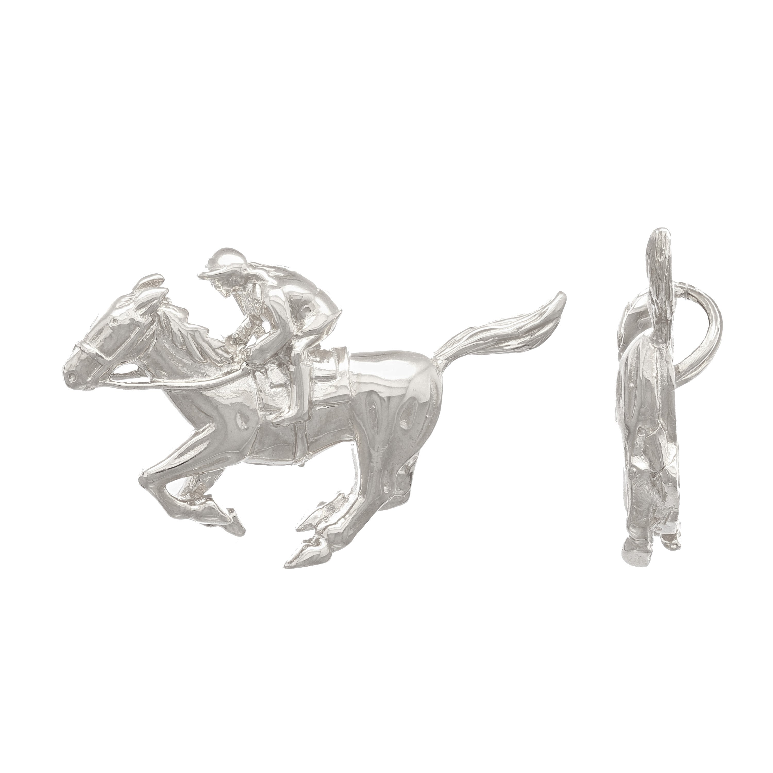 14k Yellow White or Rose Gold Solid Equestrian Horse &amp; Jockey Rider Charm Pendant