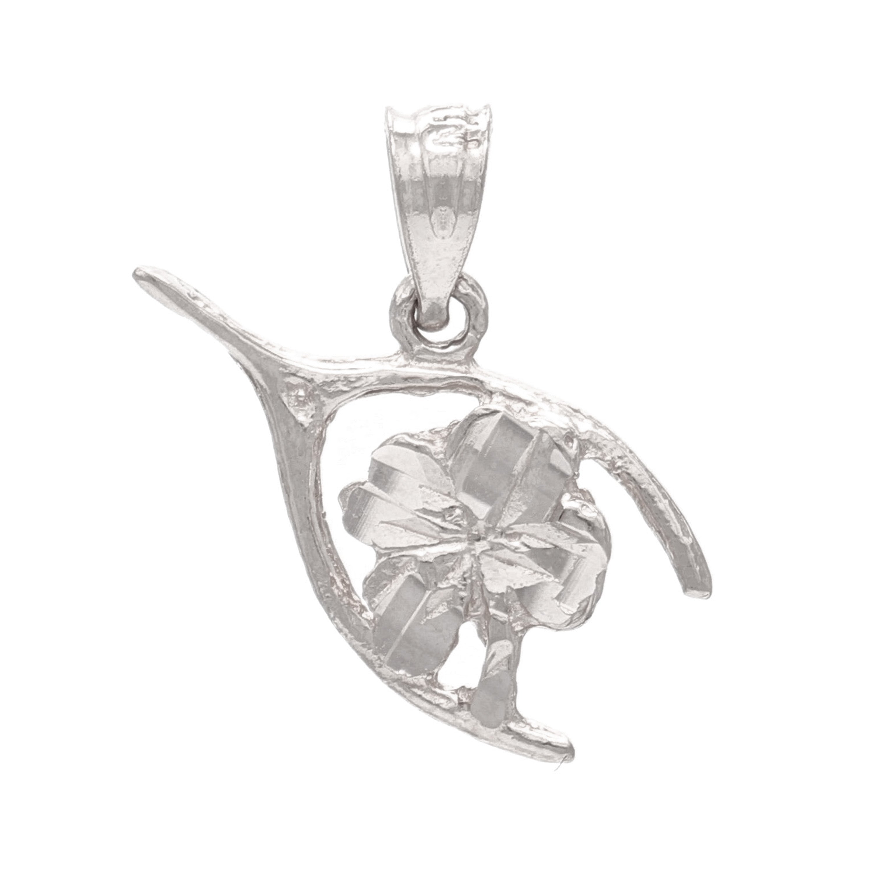 14k Yellow White or Rose Gold Four Leaf Clover Lucky Wish Bone Charm Pendant 0.9 gram