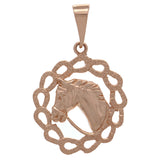 14k Yellow White or Rose Gold Solid Horse Shoe Horse Face Charm Round Pendant 4.4 grams