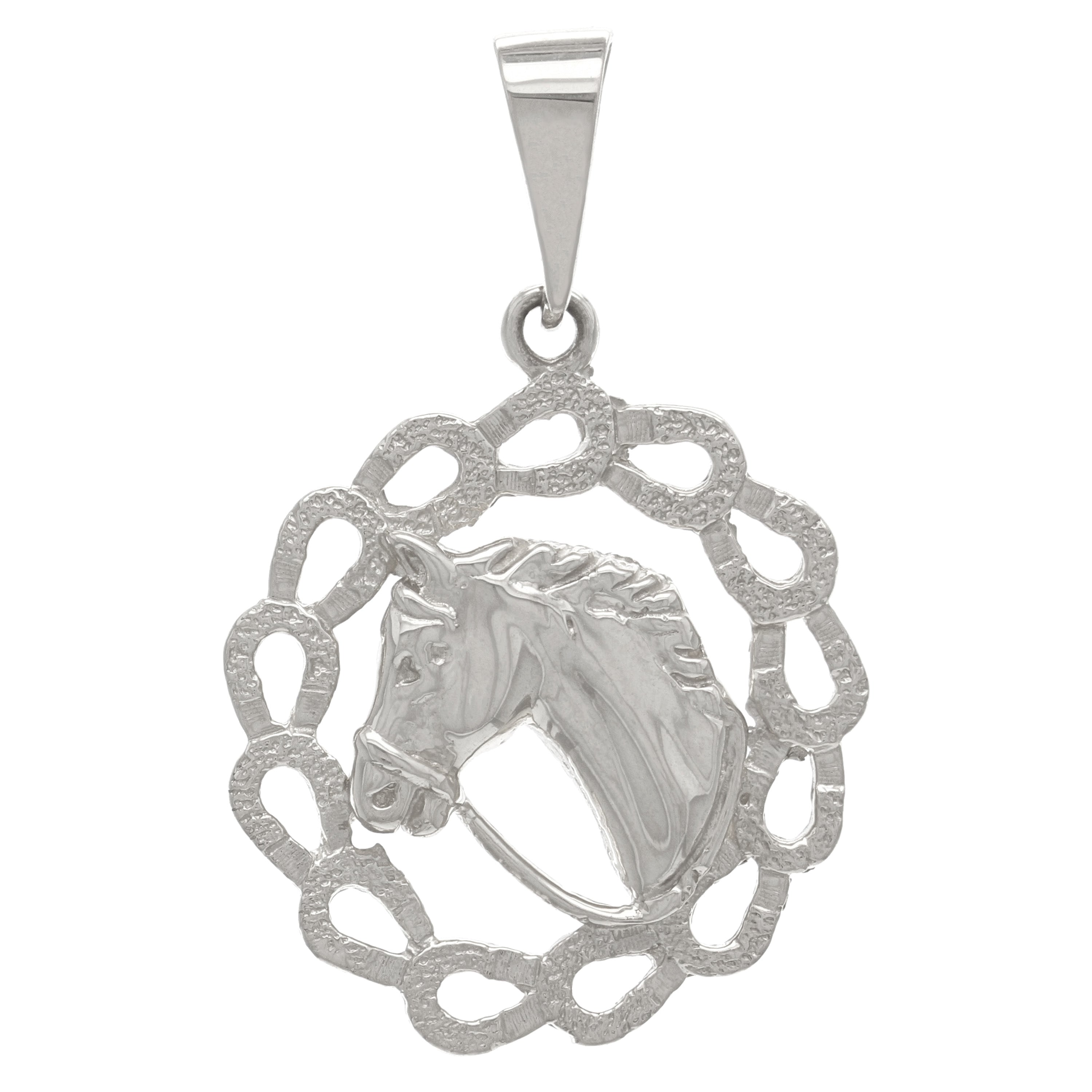 14k Yellow White or Rose Gold Solid Horse Shoe Horse Face Charm Round Pendant 4.4 grams
