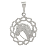 14k Yellow White or Rose Gold Solid Horse Shoe Horse Face Charm Round Pendant 4.4 grams