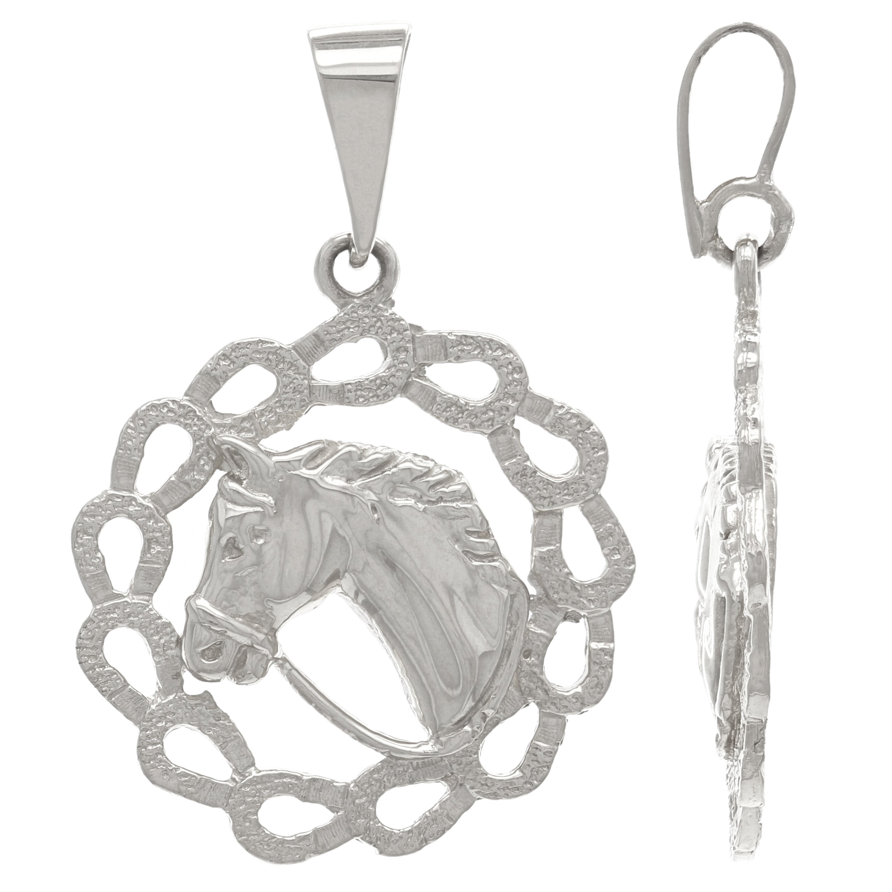 14k Yellow White or Rose Gold Solid Horse Shoe Horse Face Charm Round Pendant 4.4 grams