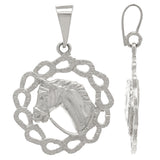 14k Yellow White or Rose Gold Solid Horse Shoe Horse Face Charm Round Pendant 4.4 grams