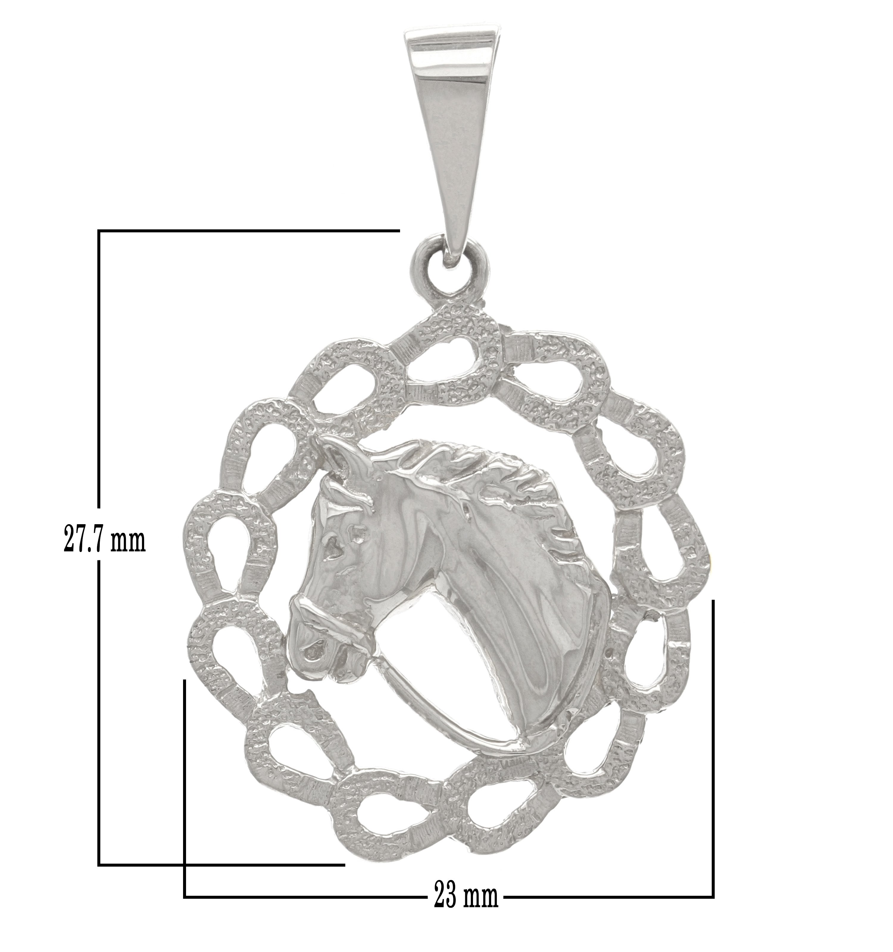 14k Yellow White or Rose Gold Solid Horse Shoe Horse Face Charm Round Pendant 4.4 grams