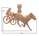 14k Yellow White or Rose Gold Harness Racing Race Horse Sulky Jockey Charm Pendant