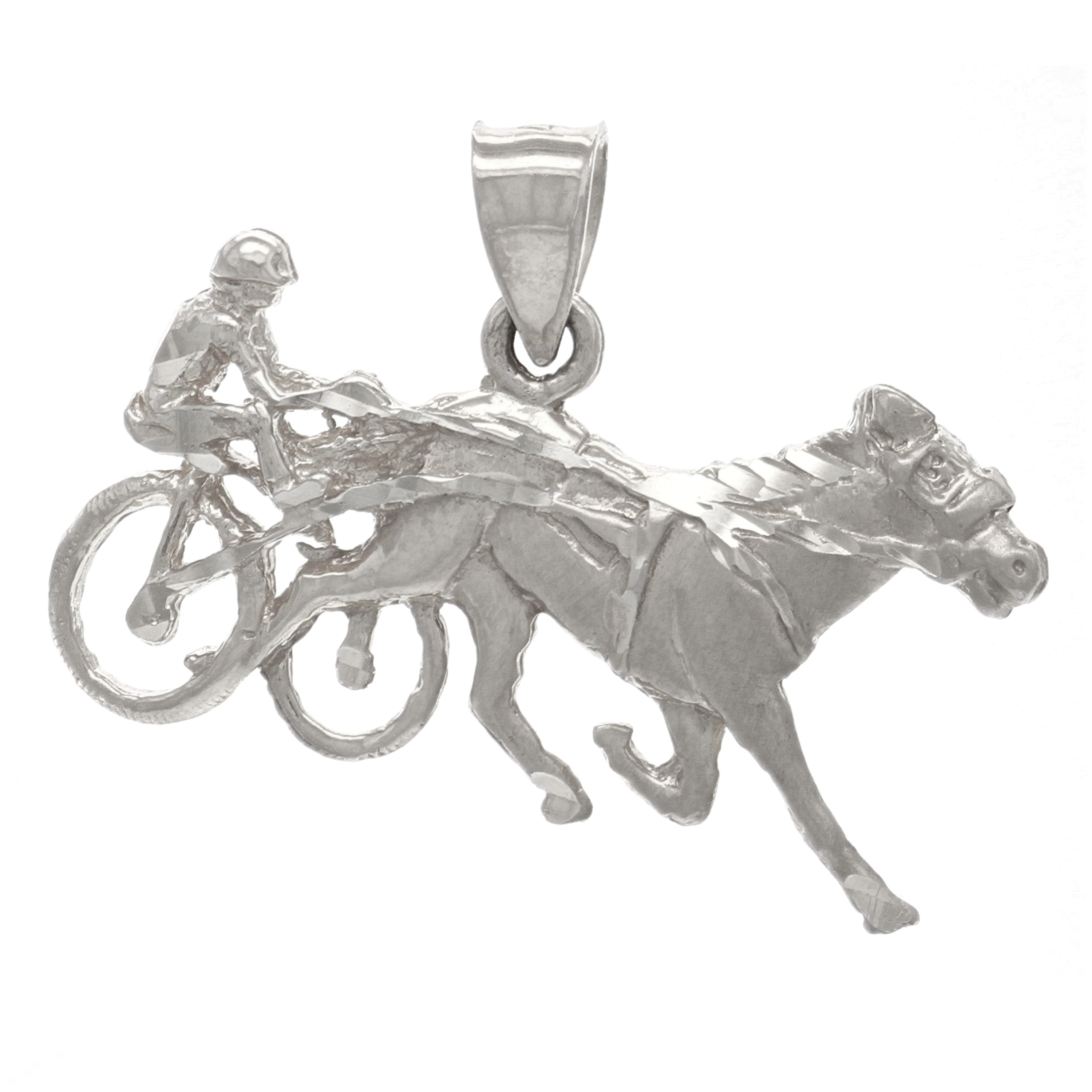 14k Yellow White or Rose Gold Harness Racing Race Horse Sulky Jockey Charm Pendant