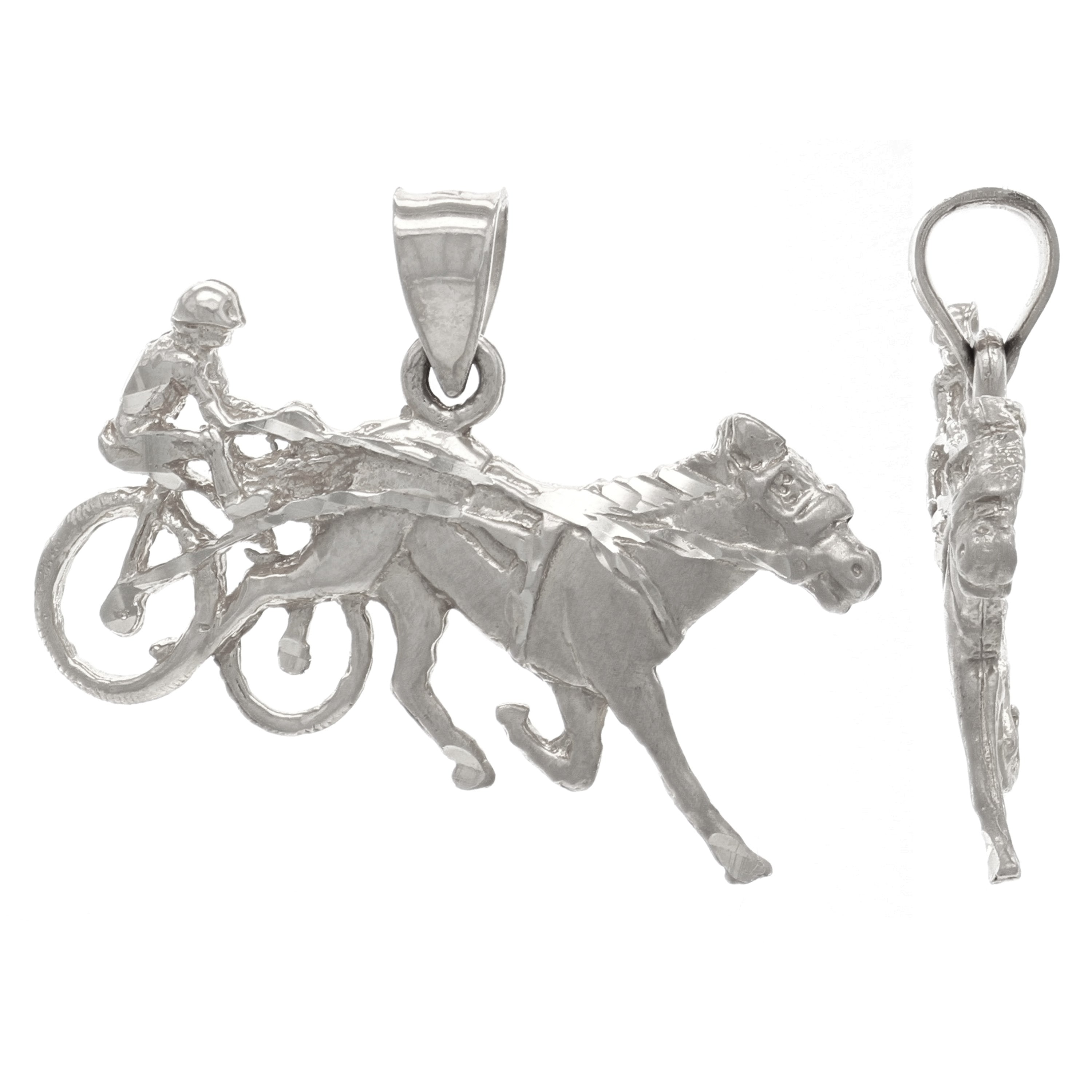 14k Yellow White or Rose Gold Harness Racing Race Horse Sulky Jockey Charm Pendant