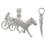 14k Yellow White or Rose Gold Harness Racing Race Horse Sulky Jockey Charm Pendant