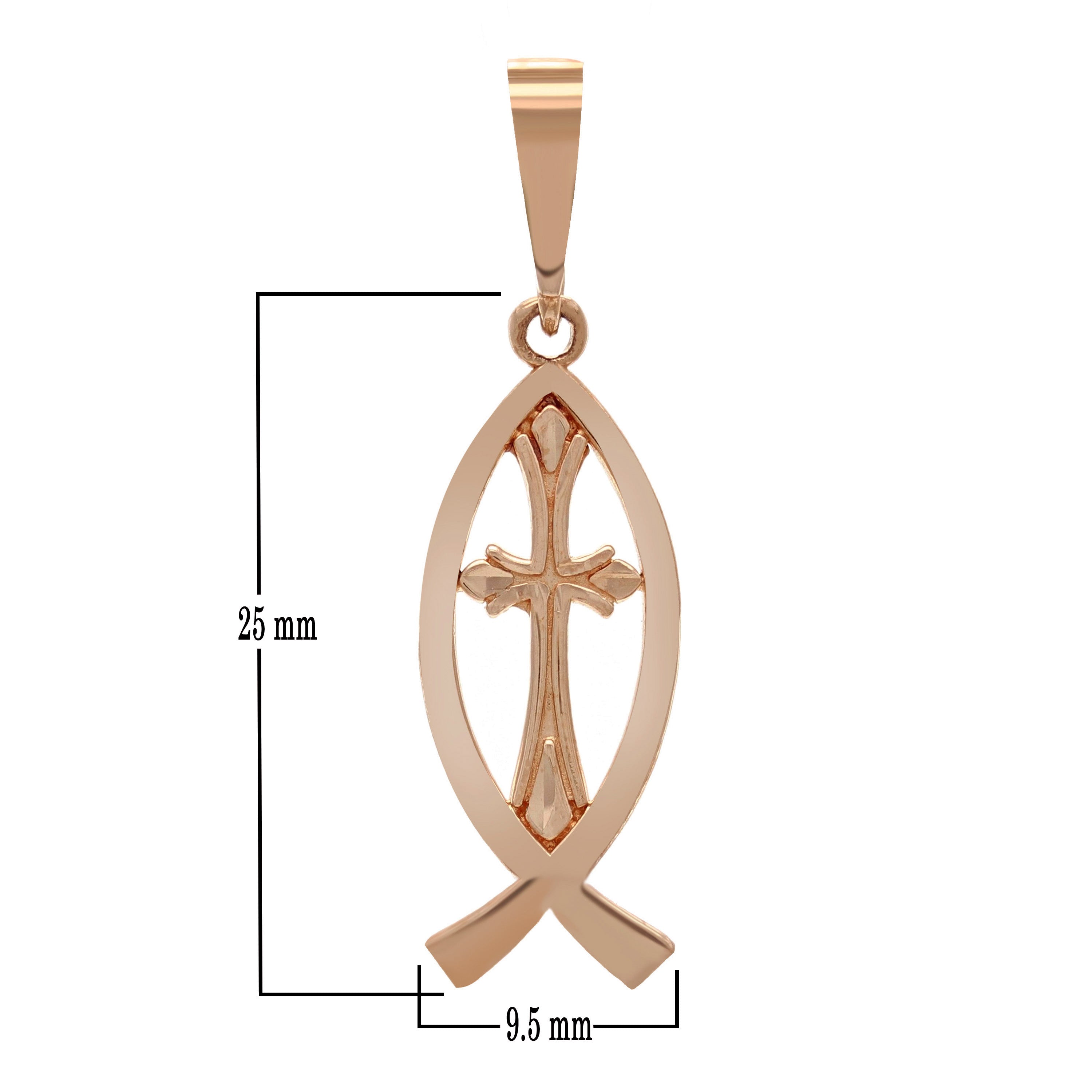 14k Yellow White or Rose Gold Christian Cross Ichthus Fish Charm Pendant 1.2 grams
