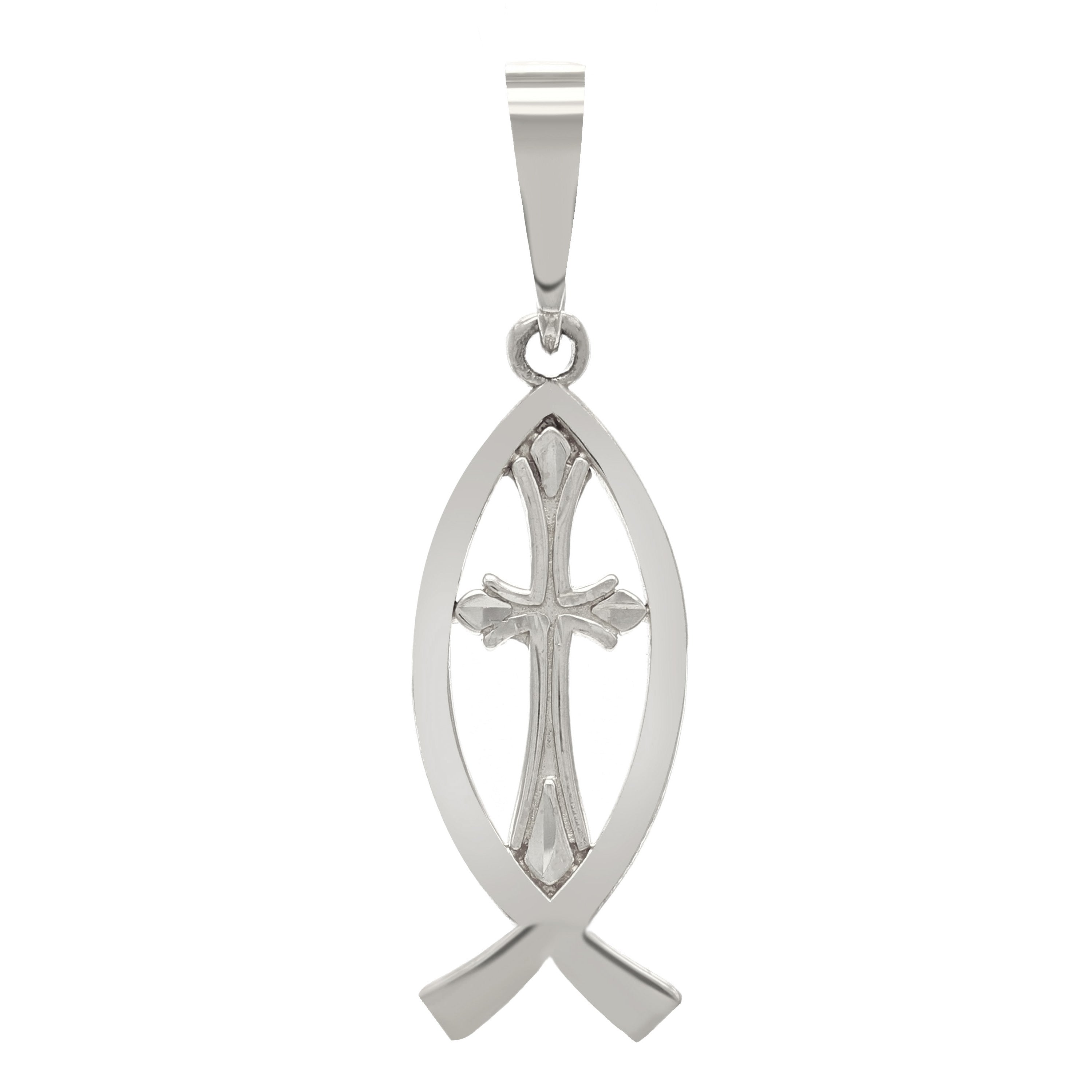 14k Yellow White or Rose Gold Christian Cross Ichthus Fish Charm Pendant 1.2 grams