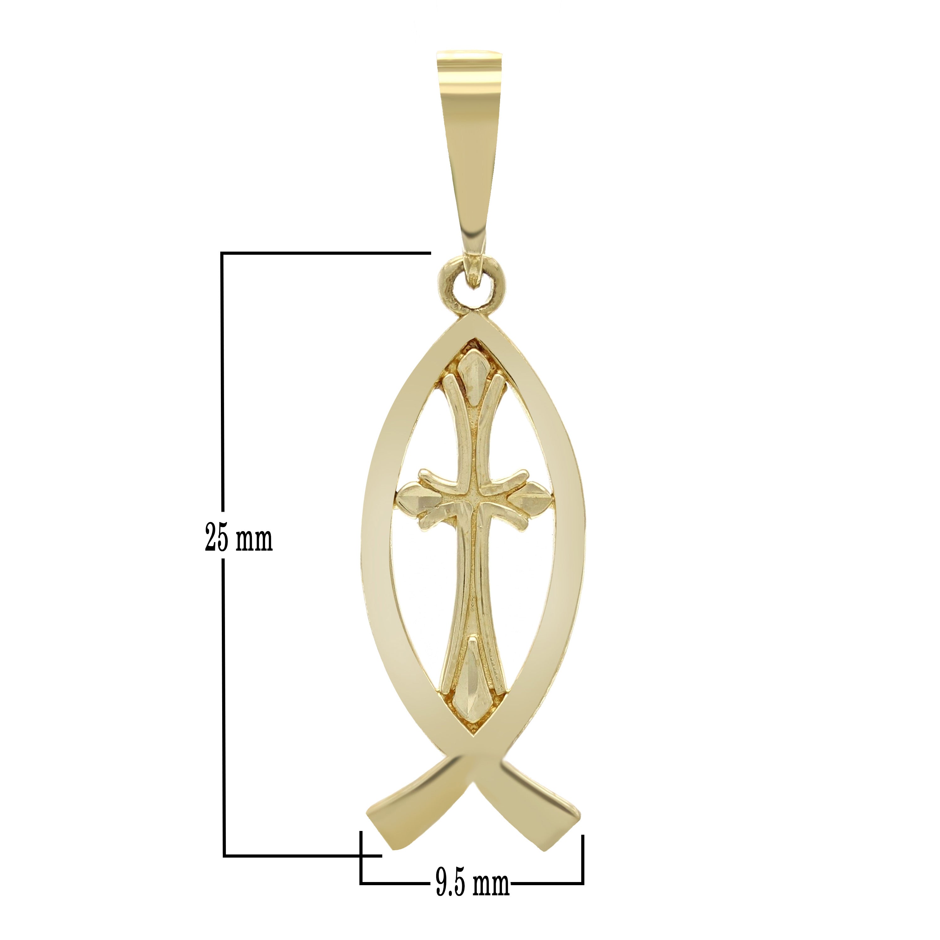 14k Yellow White or Rose Gold Christian Cross Ichthus Fish Charm Pendant 1.2 grams