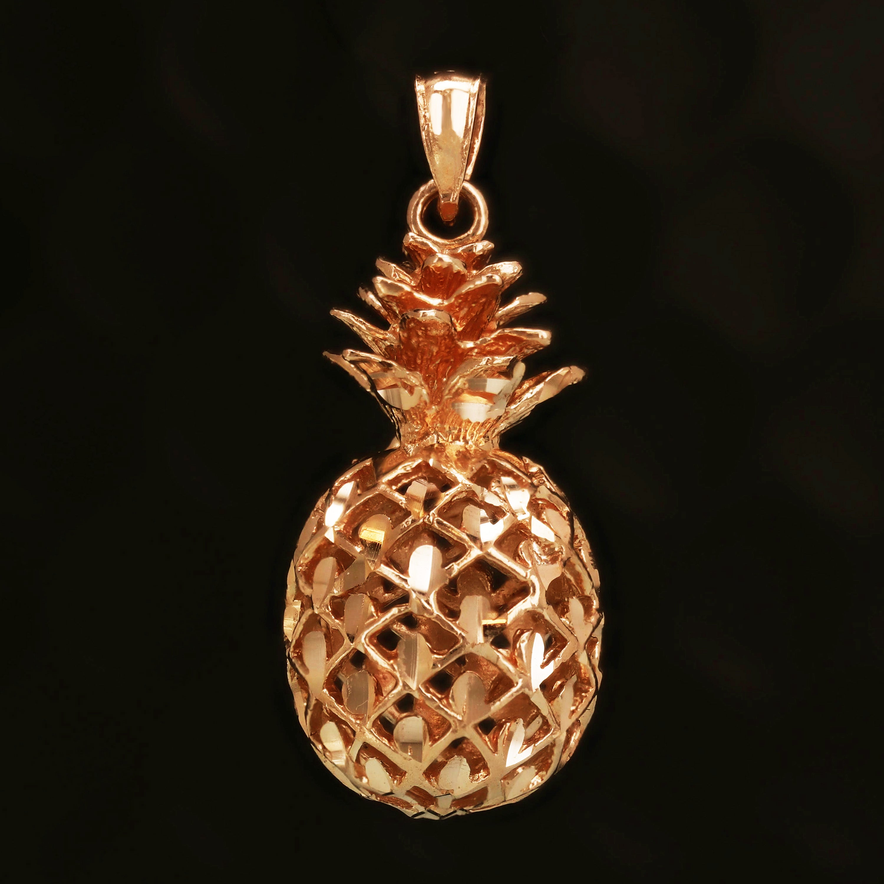 14k Yellow White or Rose Gold 3D Hawaiian Fruit Pineapple Charm Pendant 8.8 grams