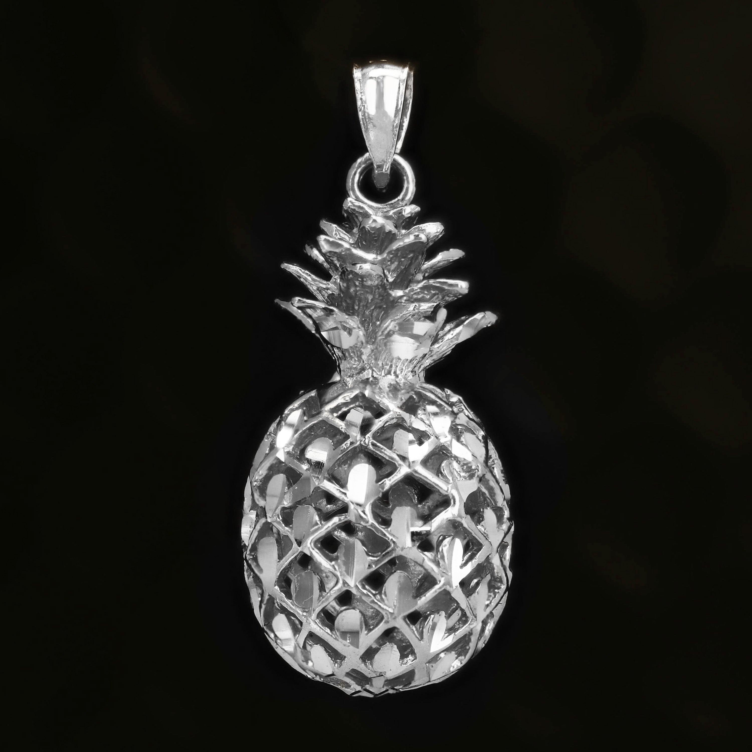 14k Yellow White or Rose Gold 3D Hawaiian Fruit Pineapple Charm Pendant 8.8 grams