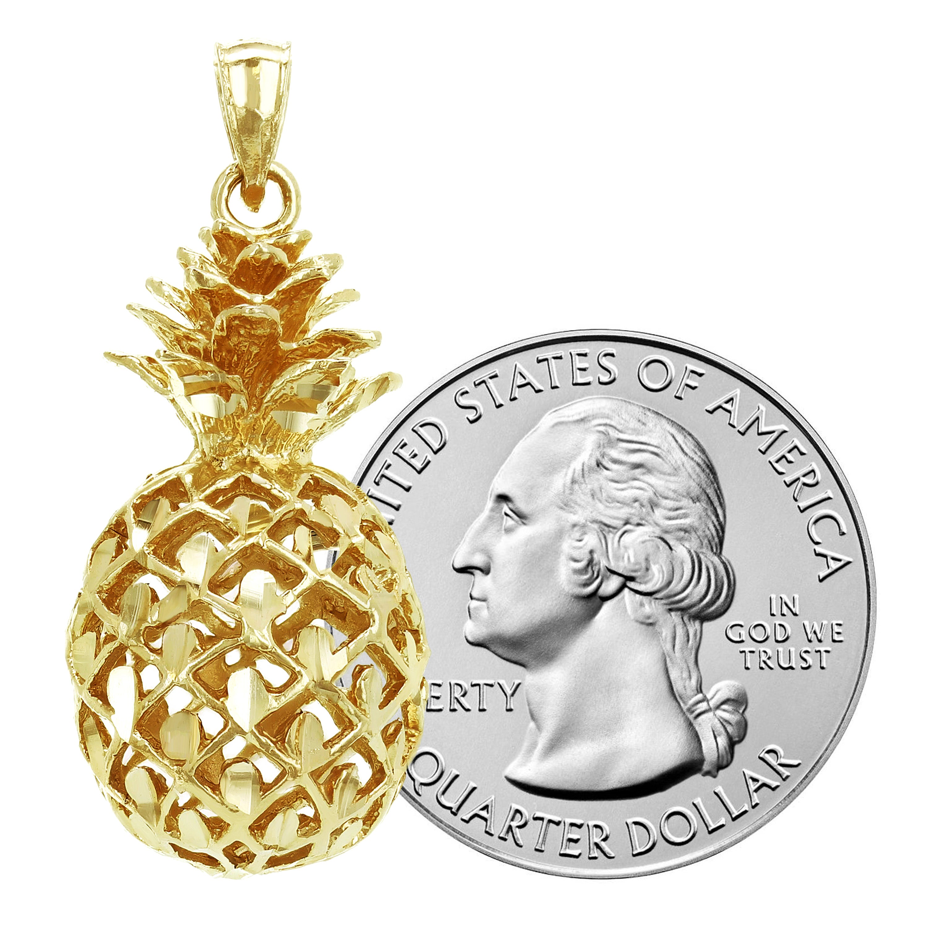 14k Yellow White or Rose Gold 3D Hawaiian Fruit Pineapple Charm Pendant 8.8 grams
