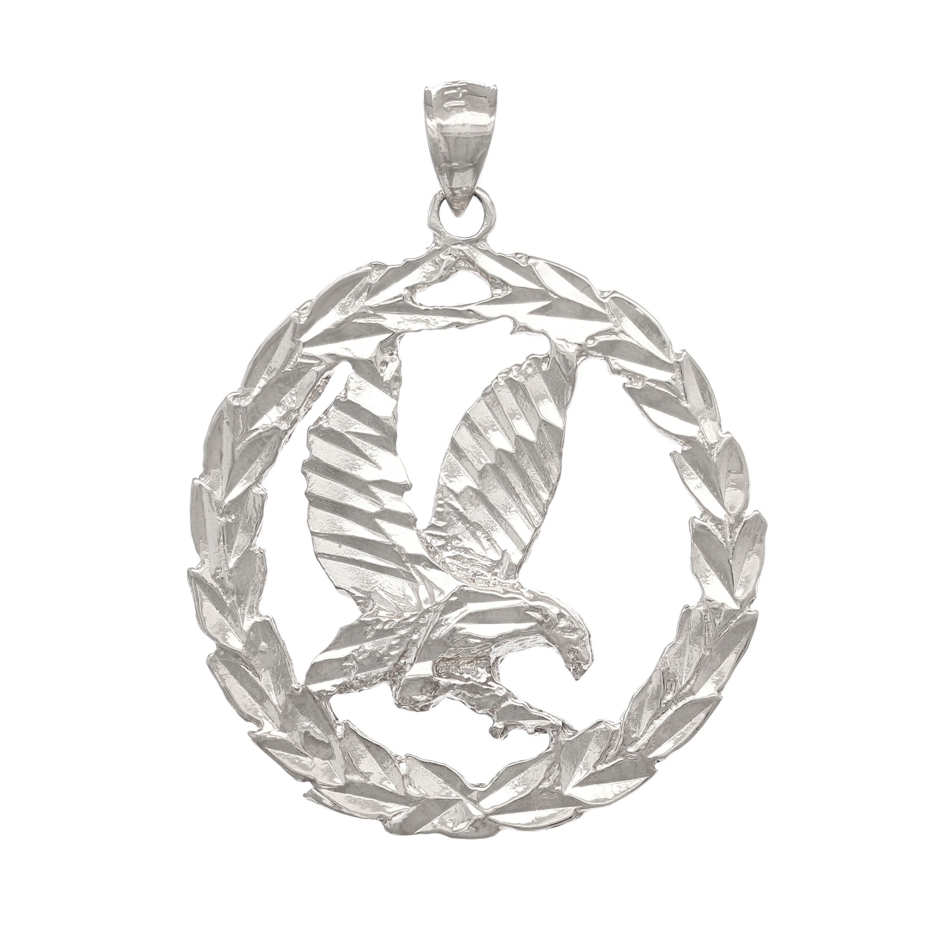 14k Yellow White or Rose Gold Solid Diamond Cut Flying Eagle in Wreath Pendant 4.5 grams