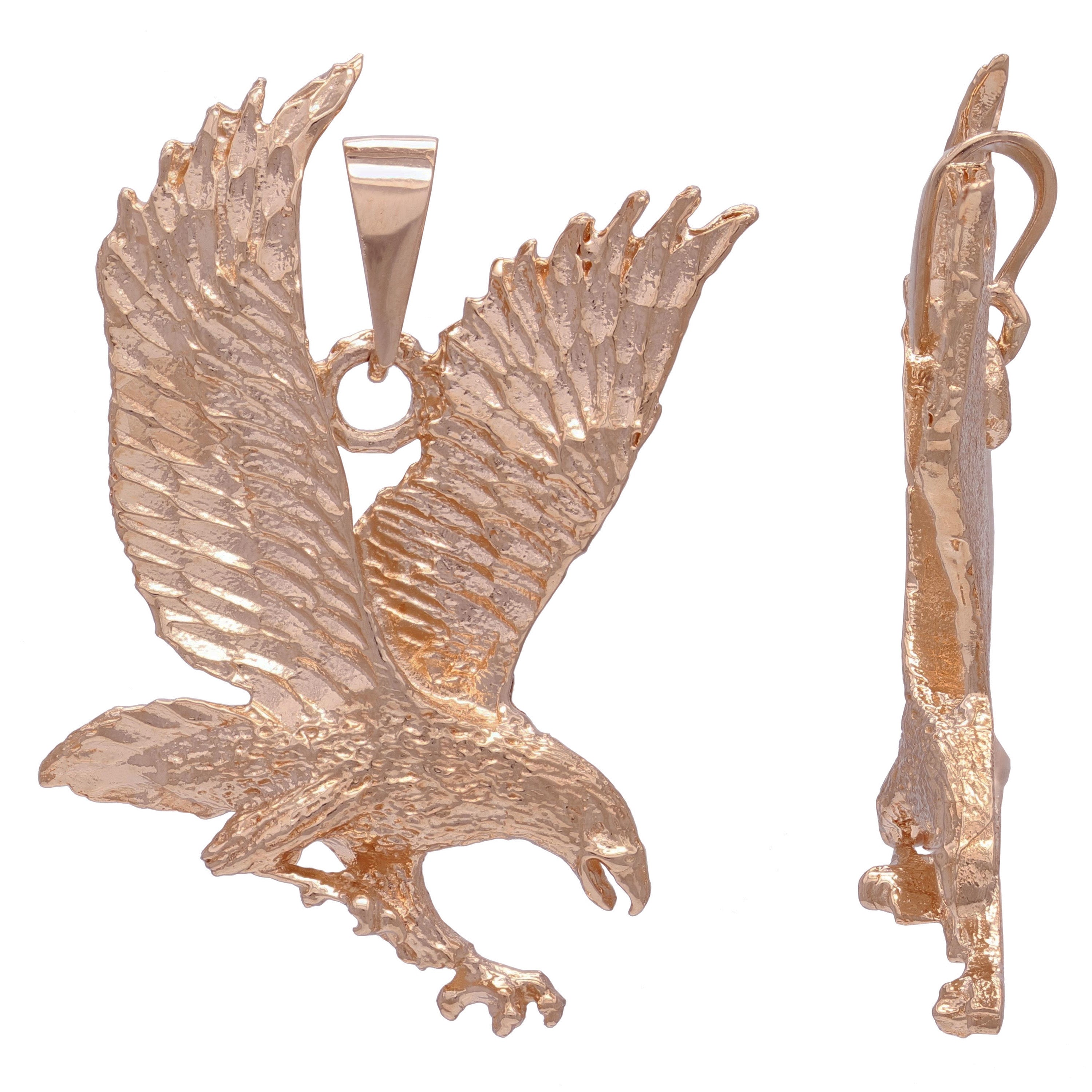 14k Yellow White or Rose Gold Diamond Cut Flying American Eagle Charm Pendant 1.6" 9.8 grams